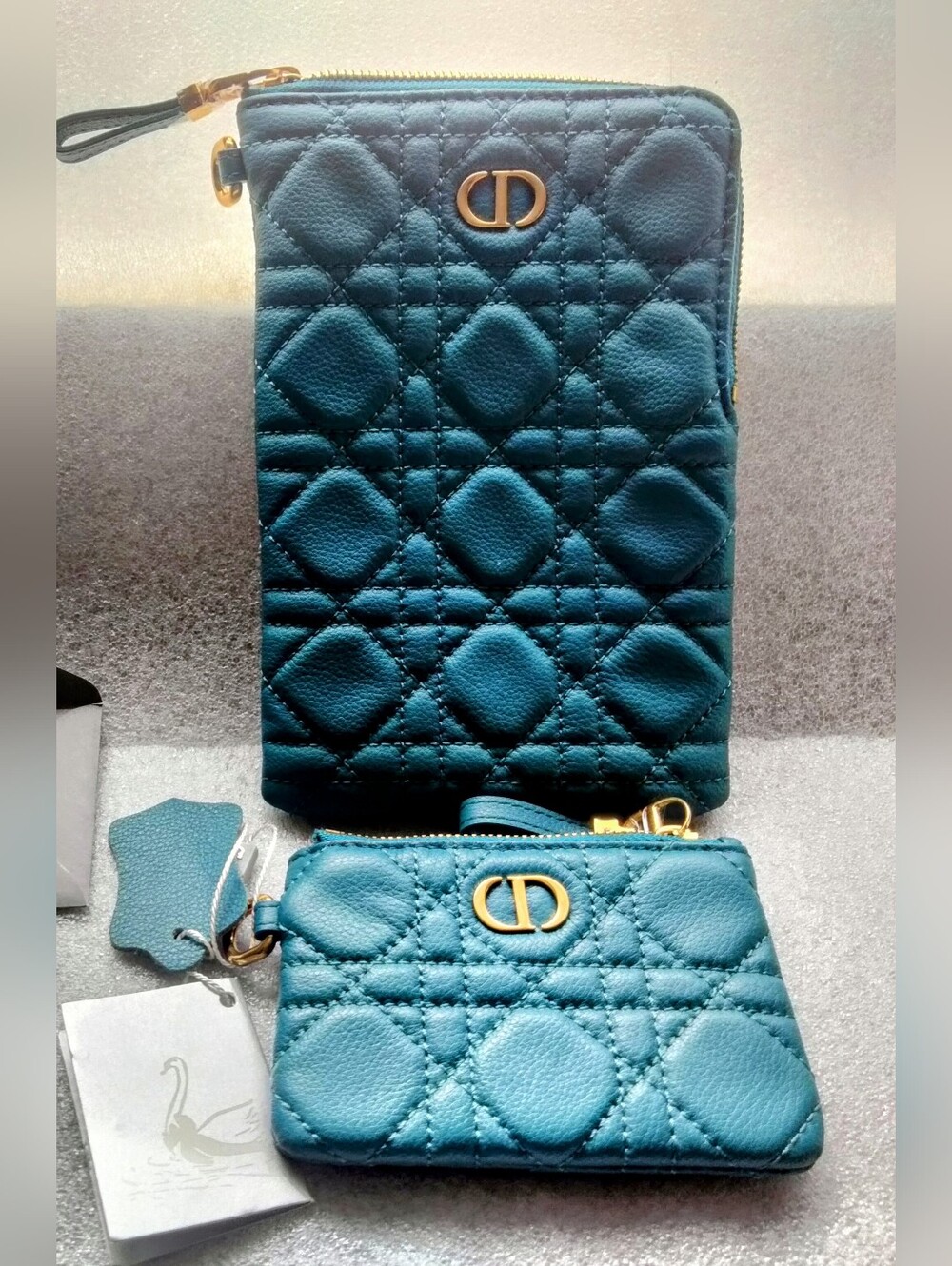 New Christian Dior Cannage Caro Quilted Phone Holder Set